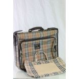 Large Burberry check pattern canvas/leather trim travel bag and tote hand bag. (2)