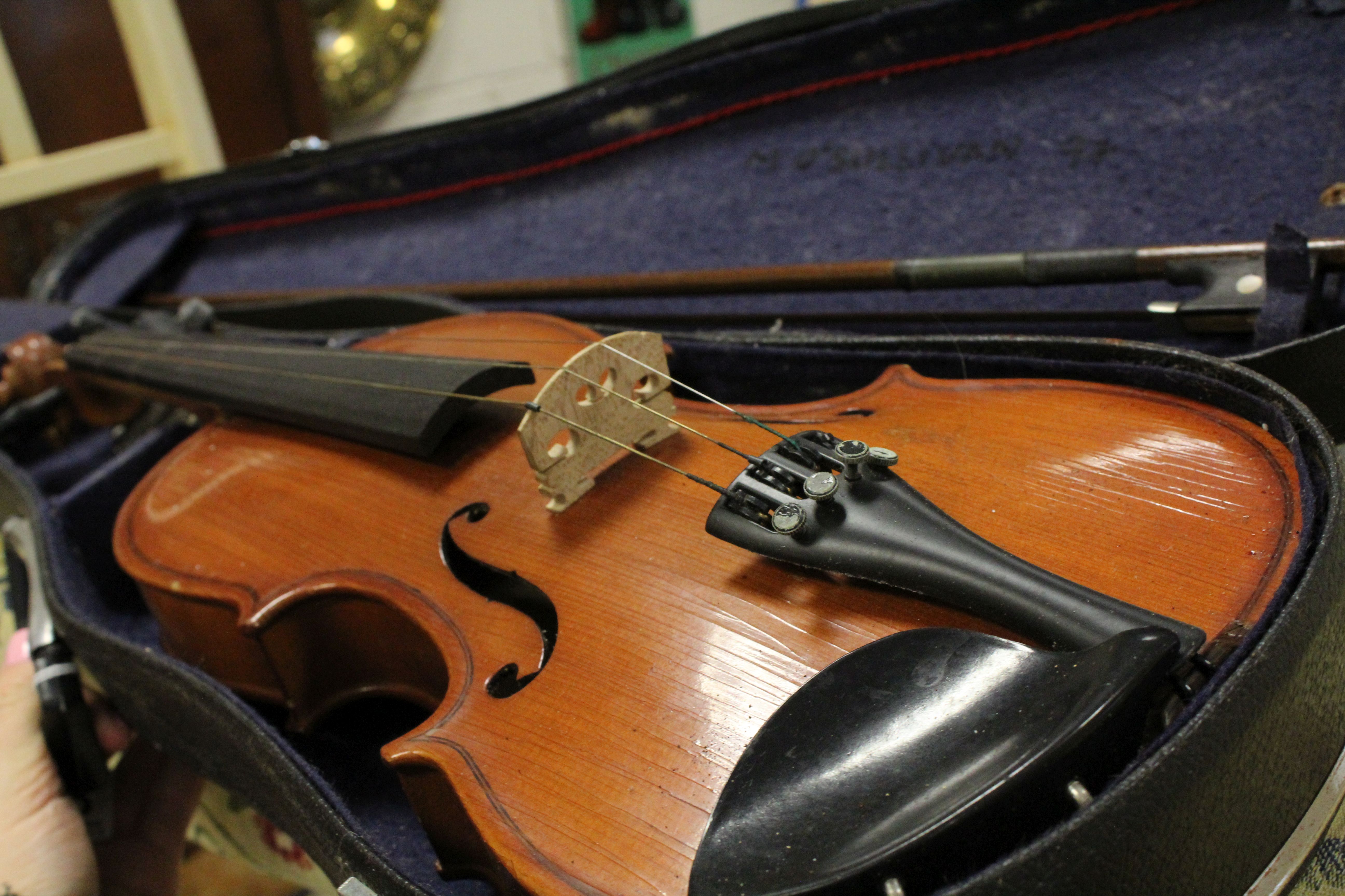 A cased violin and bow with paper label Andreas Feller. - Image 2 of 2
