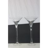 Pair of Fluted Glass Flower Arrangers Centre Piece Vases on tall stems