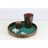 Italian Florence Leather Covered Dice Shaker, Dice Holder in the form of a Dice and Card Tray