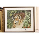 Beryl Cook - Framed and Glazed Print ' Tiger in Kew Gardens ' hand written in pen ' limited