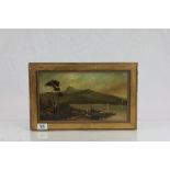 Late 19th century Gilt Framed Oil on Canvas, figures in boat by lake