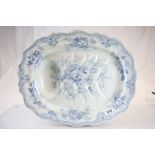 Large blue and white 19th Century turkey platter meat plate