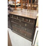 18th century Oak chest of drawers two short over three long drawers with panelled sides and raised