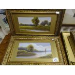 Pair of Early 20th century Small Gilt Framed Oils of River Scenes