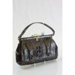 1920's / 30's Crocodile Skin Handbag together with Zenette Ladies Compact decorated with Parakeets