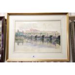 T. Morris, watercolour, bridge and river scene, dated 1941