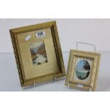 Two miniatures rural & river scene watercolours