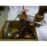 Large box of mixed metal ware to include Copper & Silver plate