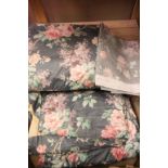 Pair of Sanderson Chintz curtains, lined & weighted, each with a drop of 257cm and width of 189cm,