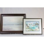 Impressionist Seascape Watercolour signed Anne Barnitt 94 together with Coastal Scene Oil on Canvas