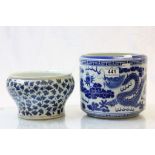 Chinese Blue and White Jardiniere decorated with Dragons together with Chinese Blue and White Bowl