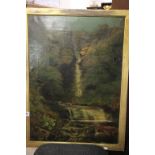 An early 20th century oil on canvas rural Waterfall river scene possibly North Wales unsigned