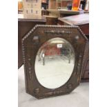 Oak Art Deco wall mirror with bevelled edge