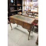 Early to Mid 20th century Walnut Ladies Writing Desk with Green Leather Inset Top on Cabriole Legs