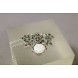 Silver marcasite and opal butterfly necklace on silver chain