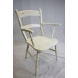 Victorian White Painted Kitchen Elbow Chair