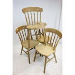 Set of Four Beech Lathe Back Kitchen Chairs