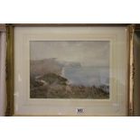 EH Morton early 20th Century watercolour coastal scene with sheep signed