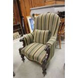 Victorian Mahogany Spoon Back Armchair with C- Scroll Carved Arms (recently re-upholstered)