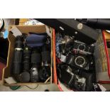 Two Boxes of Mixed Cameras and Accessories