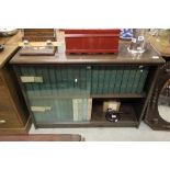 Mid 20th century Wooden Bookcase with Twin Sliding Glazed Doors together with Twenty Five Volumes of