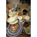 A quantity of ceramics to include willow pattern, character jug coronation china etc.