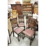 Set of Four Mid 20th century Oak Dining Chairs, the carved back rail with Crown Design and with