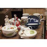 Mixed Lot of Ceramics including 19th century Mocha Mug (a/f), Paragon Figurine, Sadler Tankards,