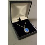 Silver and CZ pendant necklace with large blue opal drop