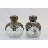 Superb pair of gilded silver & glass Cologne bottles by William Comyns, London 1897