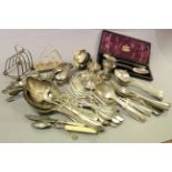 Box of silver plated cutlery to include a cased spoon set by Mappin & Webb
