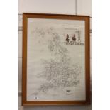 Framed & glazed Fox hunting map of England, Wales & Scotland