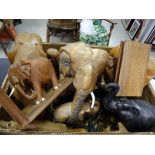 large box of wooden ware to include numerous Elephants
