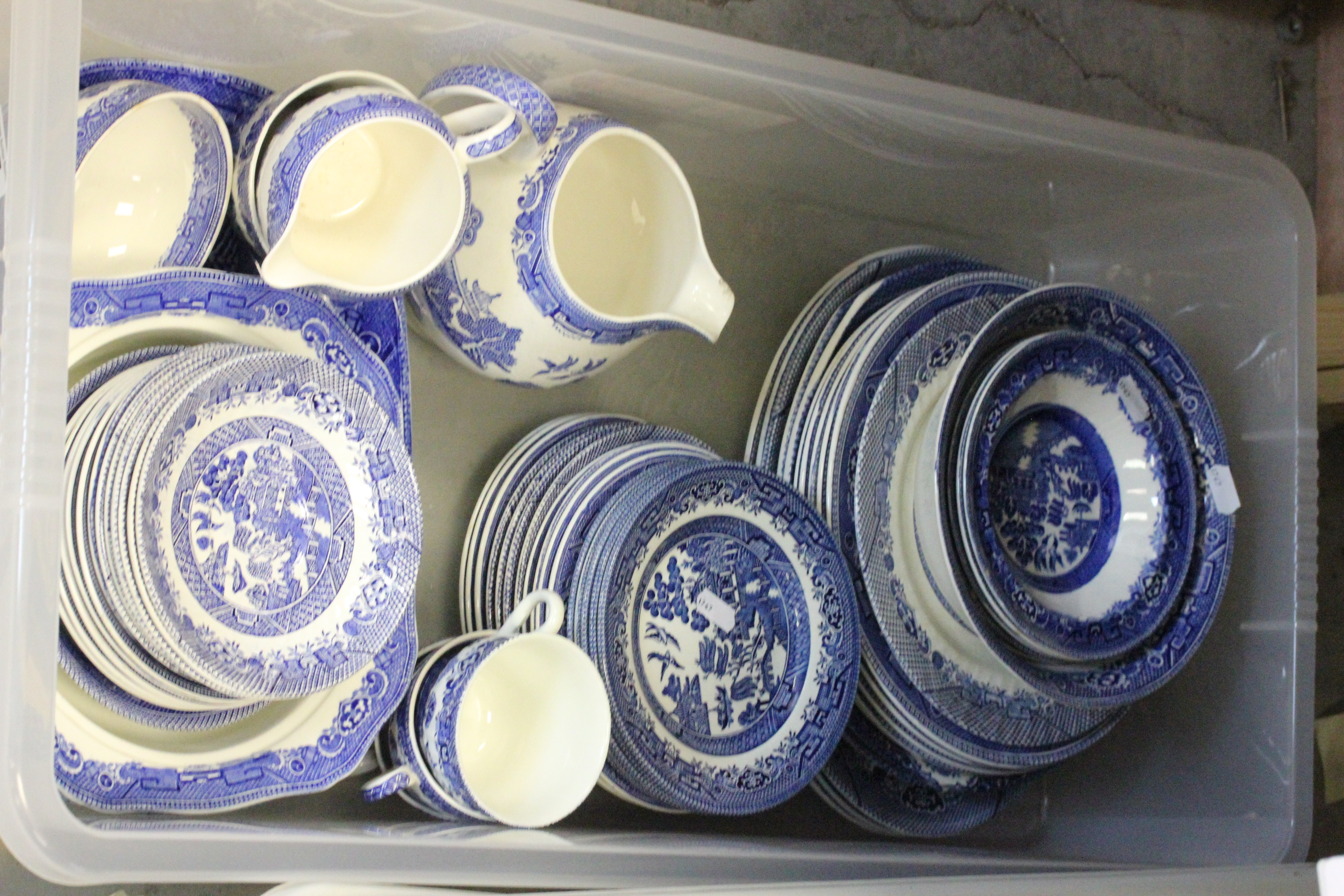 Large box of mixed Staffordshire Old Willow pattern china - Image 2 of 2