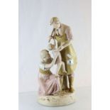 Royal Dux figurine of Blacksmith with family, with pink triangle mark to base and numbered 1944