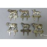 Set of Six Silver Plated Cheese Markers - Cow Brie, Cow Gouda, Cow Camembert, Cow Emmental, Sheep