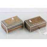 Two Asian carved wooden boxes with bone inlay to lids