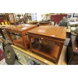 Pair of Chinese Hardwood Square Two Tier Coffee / Lamp Tables