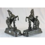 Large pair of Spelter rearing horses