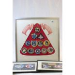 Kennedy Space Centre collection of 12 cloth emblems of Apollo missions mounted in frame 56x57cm