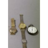 Two vintage wristwatches to include 9ct Gold & Tissot, plus a white metal Pedometer in pocket