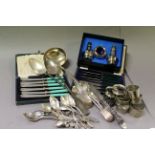 Collection of silver plated cutlery to include Stuffing spoons, Ladle, Boxed cruet set