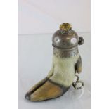 Late Victorian Scottish Deer Hoof Snuff Mull, the white metal mounts set with large Citrine stone to