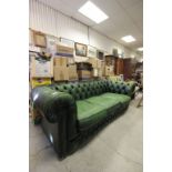 Green Leather Three Seater Chesterfield Sofa