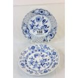 Two blue & white Floral decorated ceramic plates with Meissen marks to base