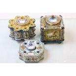 Three Faience Tin Glazed Polychrome Ink and Pen Stands