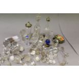 Collection of vintage glass stoppers & other glassware to include hallmarked silver topped scent