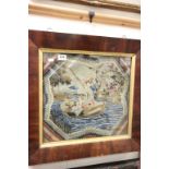 19th century Framed and Glazed Needle and Woolwork depicting figures in a boat