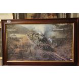 Railwayana, Don Brekon, a framed print of a GWR train in a country landscape